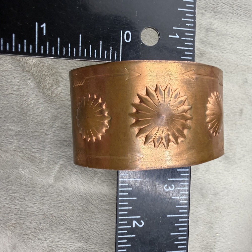 Vintage Copper Cuff Bracelet Stamped Sun Wide 7" - Picture 4 of 7